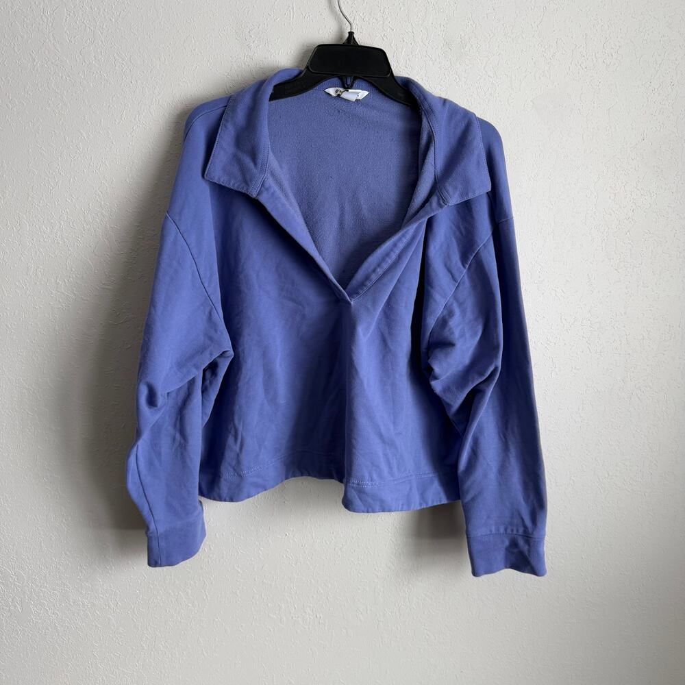 Athleta Retroterry Polo Cropped Sweatshirt Dark Adonis Purple Blue Womens XL